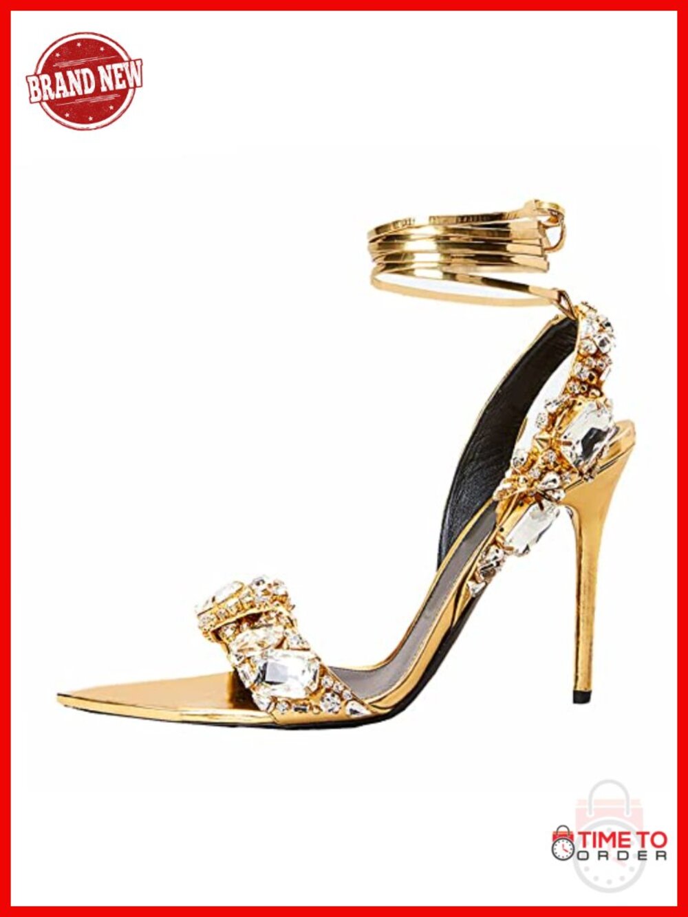 Rhinestone Stiletto Heeled Sandals Open Toe Lace Up Ankle Strap Formal Party
